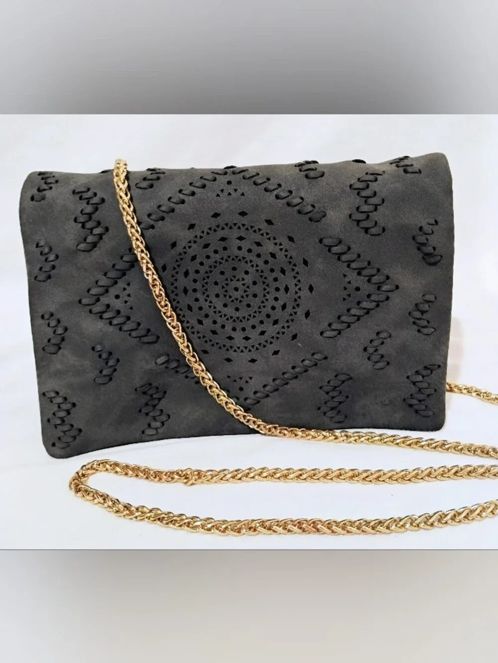 Free People Faux Suede Crossbody with Gold Chain